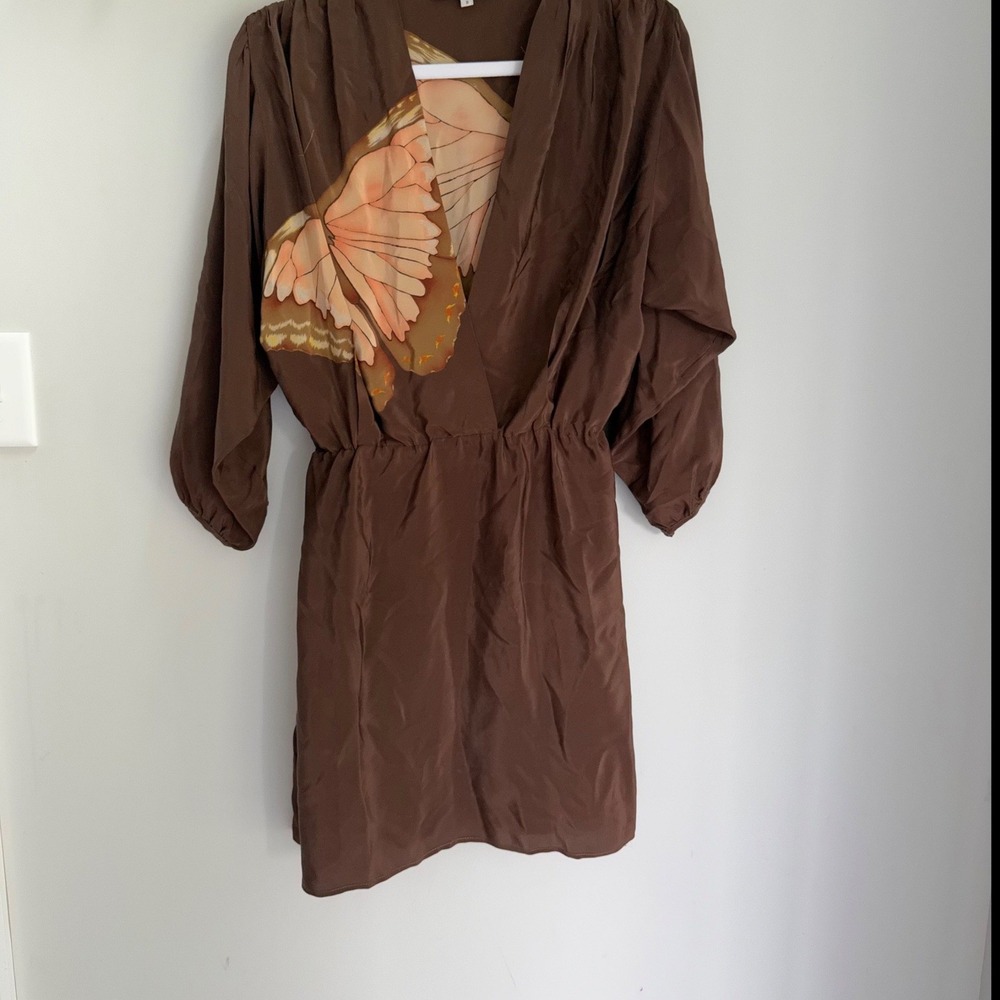 RaMona LaRue 100% Silk Butterfly Dress Brown Whimsigoth Fairy Wings Size Small